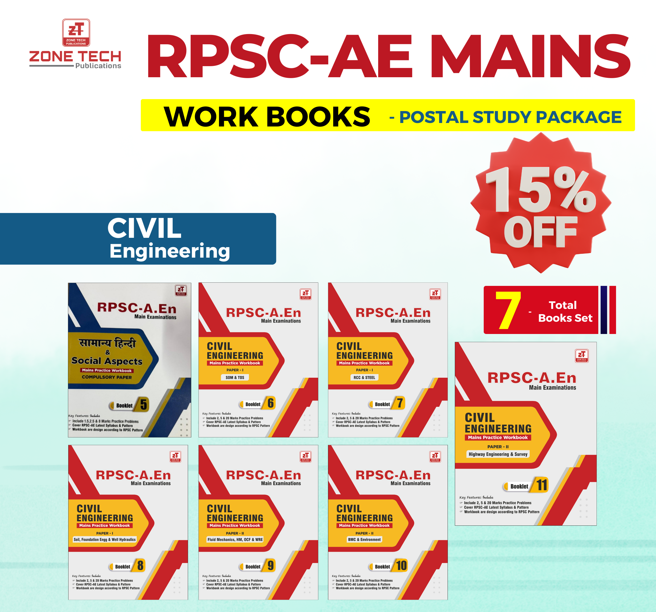 RPSC AE Mains : Work-Books Postal Study Package (07 Books)