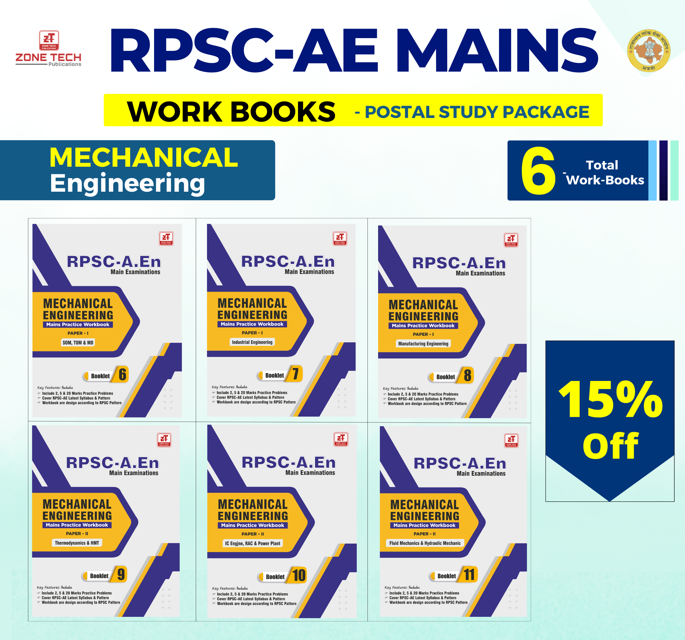 RPSC AE Mains : Mechanical Work-Books Postal Study Package (06 Books)